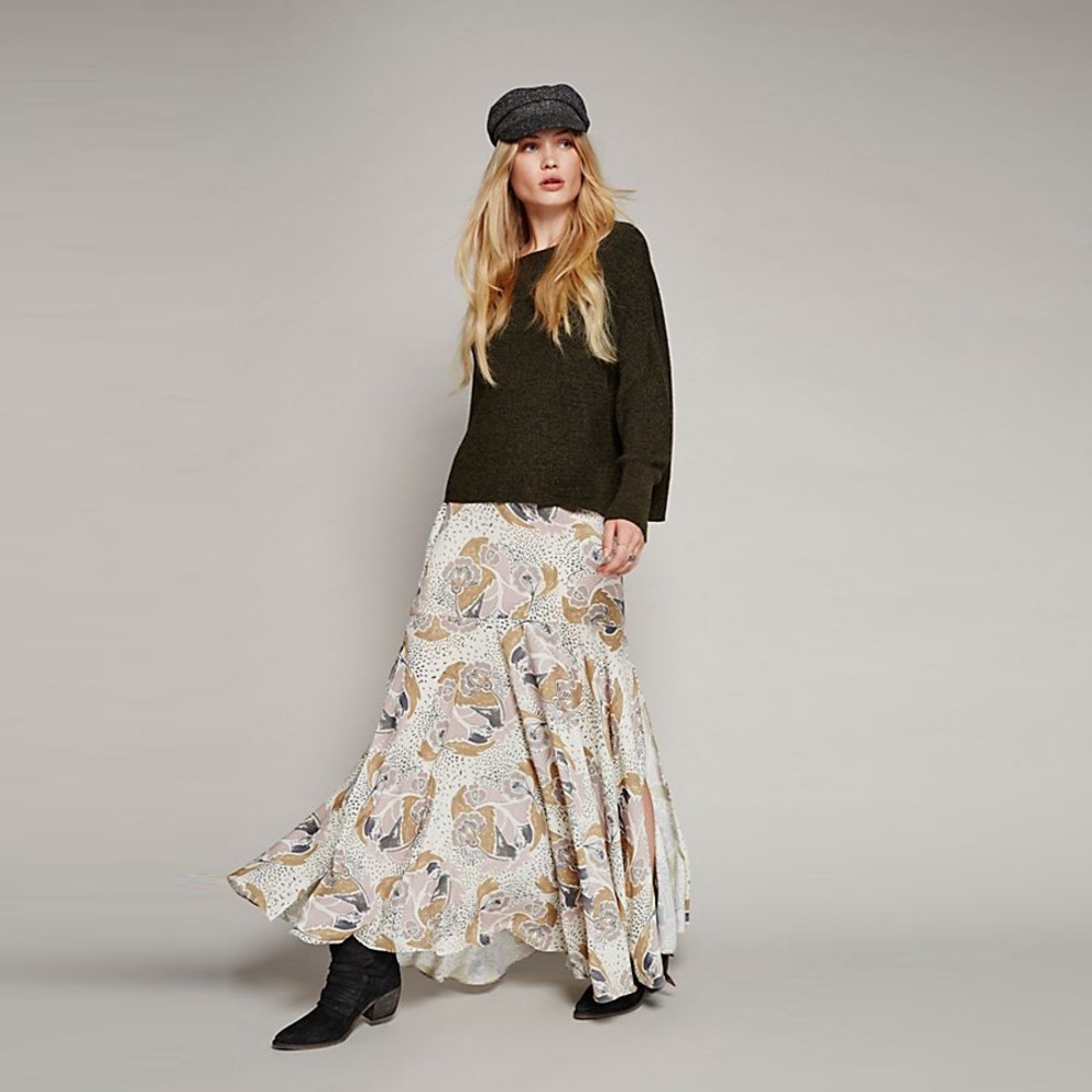 NWOT Free People Pebble Crepe Maxi Skirt